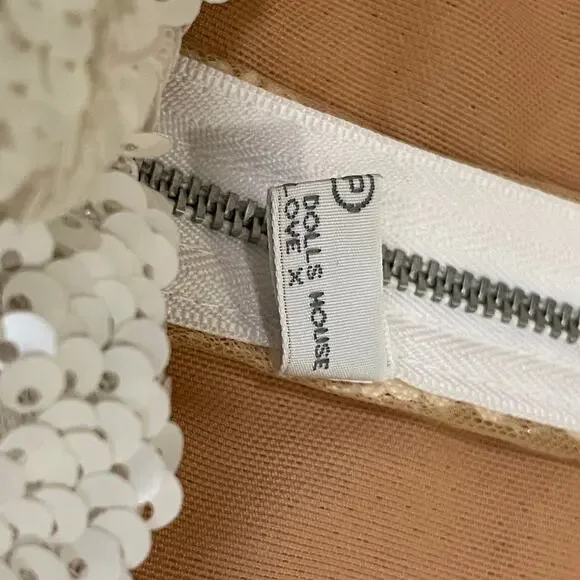 The Dolls House White Sequin Bow Mini Skirt | High Waist, Lined, Party - Picture 3 of 7